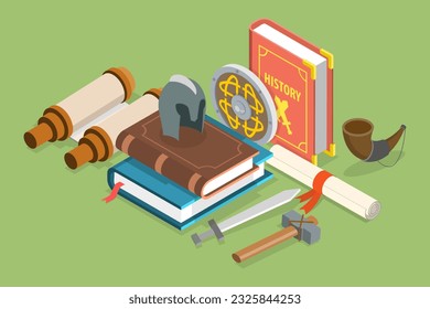 3D Isometric Flat Vector Conceptual Illustration of History Subject, Knowledge of Past and Ancient