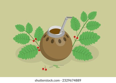 3D Isometric Flat Vector Conceptual Illustration of Mate Tea, South American Hot Beverage