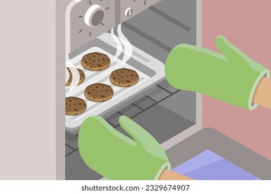 3D Isometric Flat Vector Conceptual Illustration of Cooking Biscuit , Homemade Cookies