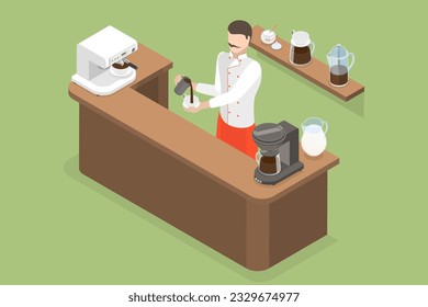 3D Isometric Flat Vector Conceptual Illustration of Barista, Coffee House