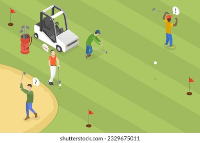 3D Isometric Flat Vector Conceptual Illustration of Golf Club, Leisure Activity