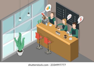 3D Isometric Flat Vector Conceptual Illustration of Barista, Professionals Making Coffee