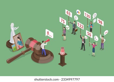 3D Isometric Flat Vector Conceptual Illustration of Bidding, Auction Selling and Buying