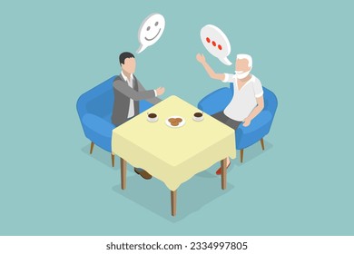 3D Isometric Flat Vector Conceptual Illustration of Father with Son, Relationship andd Support