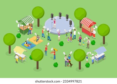 3D Isometric Flat Vector Conceptual Illustration of Festival, Street Market Fair