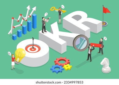 3D Isometric Flat Vector Conceptual Illustration of OKR, Objective Key Result