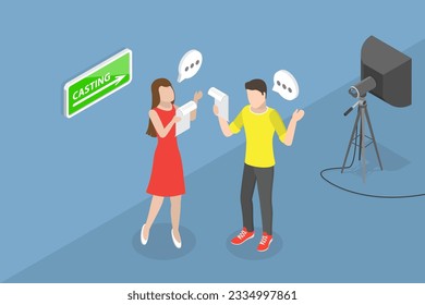 3D Isometric Flat Vector Conceptual Illustration of Casting, Actor Reading Script