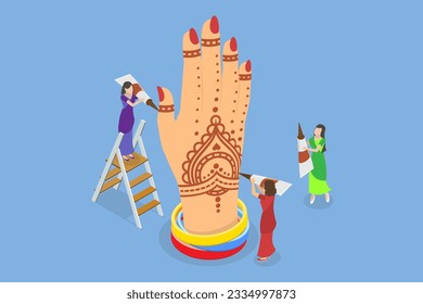 3D Isometric Flat Vector Conceptual Illustration of Mehndi, Indian Body Art