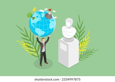 3D Isometric Flat Vector Conceptual Illustration of Stoic Psychology, Ancient Greek Study