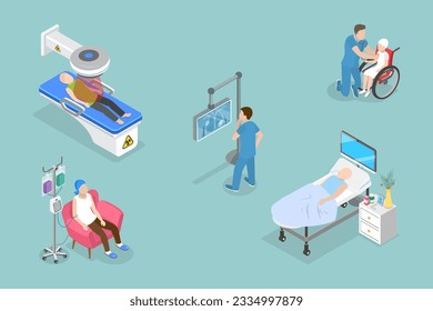 3D Isometric Flat Vector Conceptual Illustration of Oncology, Hospital Diagnostic Tools