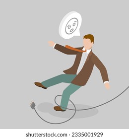 3D Isometric Flat Vector Conceptual Illustration of Stumbling With Power Cable , Workplace Safety Rules