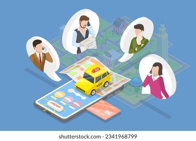 3D Isometric Flat Vector Conceptual Illustration of Taxi Online, City Transportation Service