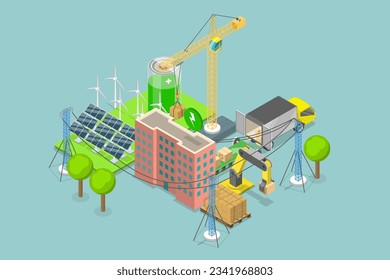 3D Isometric Flat Vector Conceptual Illustration of Sustainable Supply Chain, Green Logistics