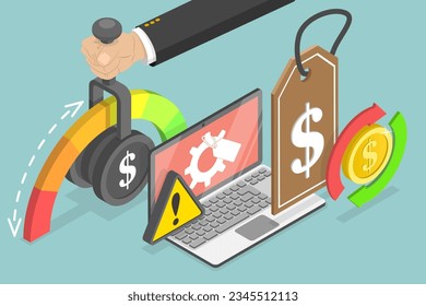 3D Isometric Flat Vector Conceptual Illustration of Dynamic Pricing, Changing Market