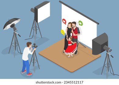 3D Isometric Flat Vector Conceptual Illustration of Professional Photographer, Artistic Hobby