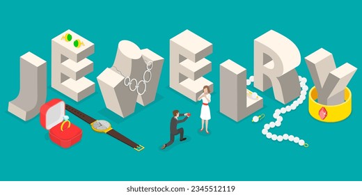 3D Isometric Flat Vector Conceptual Illustration of Jewelry, Fashionable Precious Accessories