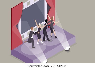 3D Isometric Flat Vector Conceptual Illustration of 1920s Fashion, Broadway Dancers of 20s