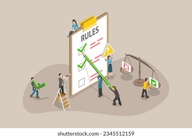 Isometric Flat Vector 3D Ilustración conceptual de la regulación y el cumplimiento, Lista de normas