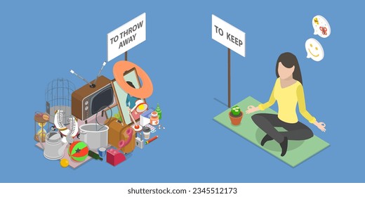 3D Isometric Flat Vector Conceptual Illustration of Decluttering, Figuring out with Mess