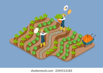 3D Isometric Flat Vector Conceptual Illustration of Farm Worker , Rural Lifestyle