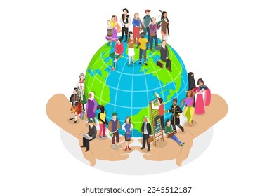 3D Isometric Flat Vector Conceptual Illustration of Global Social Human Community, Everyone is Equal