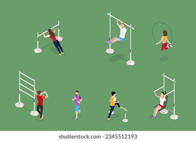 3D Isometric Flat Vector Conceptual Illustration of Outside Gym, Outdoor Athletic Zone