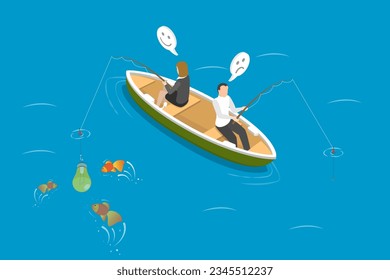 3D Isometric Flat Vector Conceptual Illustration of Business Patience, Waiting for Luck