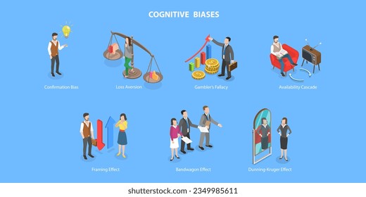 3D Isometric Flat Vector Conceptual Illustration of Cognitive Biases, Perception Process to Interpret Information