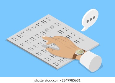 3D Isometric Flat Vector Conceptual Illustration of Braille Language, Letters for Blind People