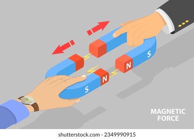 3D Isometric Vector Plano: Ilustración conceptual de la fuerza magnética, la física y la educación científica