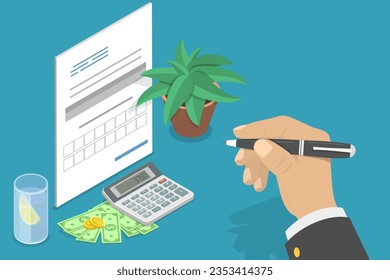 3D Isometric Flat Vector Conceptual Illustration of VAT Payment Calculation, Financial Charge