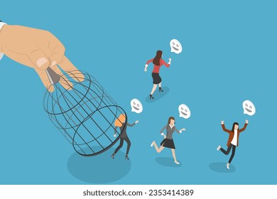3D Isometric Flat Vector Conceptual Illustration of Escape , Corporate Slavery