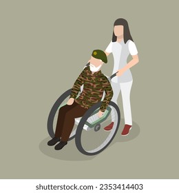 3D Isometric Flat Vector Conceptual Illustration of Veteran Soldier, Former Military