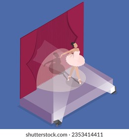 3D Isometric Flat Vector Conceptual Illustration of Ballet Performance, Classic Dancer on Stage
