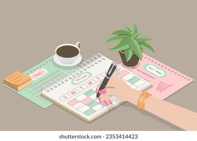 3D Isometric Flat Vector Conceptual Illustration of Planner, Todo List