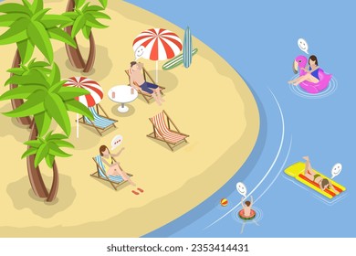 3D Isometric Flat Vector Conceptual Illustration of Summer Time, Leisure and Relaxation