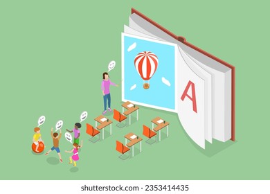 3D Isometric Flat Vector Conceptual Illustration of Montessori Kindergarden, System for Early Childhood Development