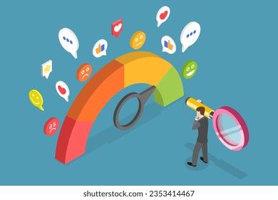 3D Isometric Flat Vector Conceptual Illustration of Sentiment Analysis, Consumer Feedback, Customer Review