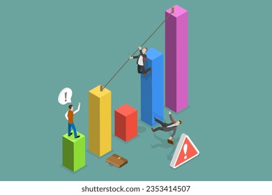 3D Isometric Flat Vector Conceptual Illustration of Economic Decline, Business Risks