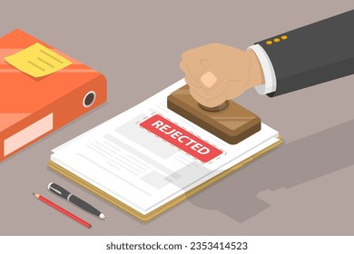 3D Isometric Flat Vector Conceptual Illustration of Rejected Document , Application Failure