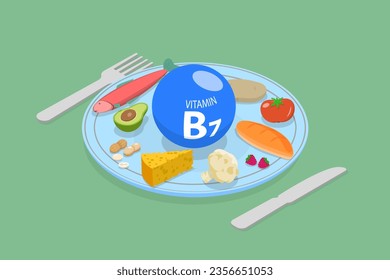 3D Isometric Flat Vector Conceptual Illustration of Vitamin B7, Biotin-rich Foods
