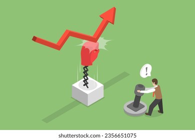 3D Isometric Flat Vector Conceptual Illustration of Stock Market Rebound, Economical Rise After a Fall svg