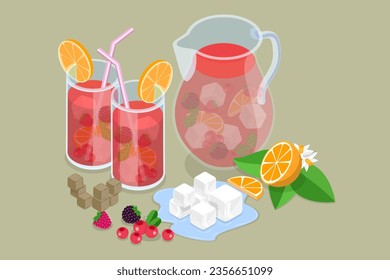 3D Isometric Flat Vector Conceptual Illustration of Sangria, Traditional Spanish Drink