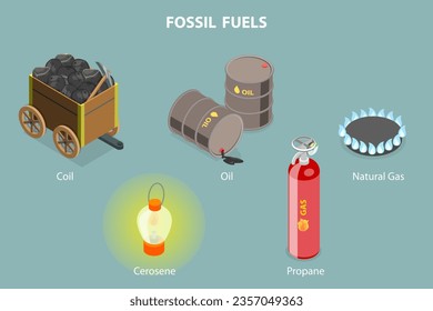 3D Isometric Flat Vector Conceptual Illustration of Fossil Fuel