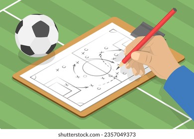 3D Isometric Flat Vector Conceptual Illustration of Football Game Tactics