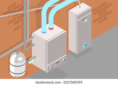 3D Isometric Flat Vector Conceptual Illustration of Boiler Room