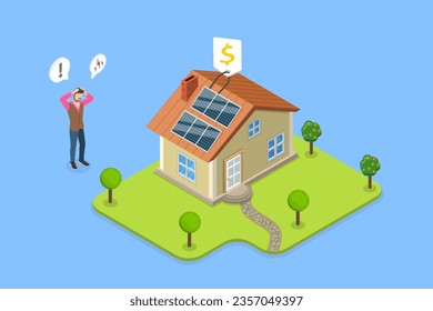 3D Isometric Flat Vector Conceptual Illustration of Expensive Alternative Energy