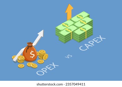 3D Isometric Flat Vector Conceptual Illustration of Opex Vs Capex