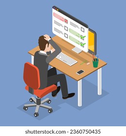 3D Isometric Flat Vector Conceptual Illustration of Online Exam Mistake