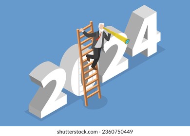 3D Isometric Flat Vector Conceptual Illustration of 2024 Forecast